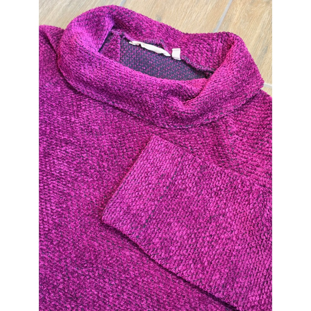 Soft Surroundings Magenta Purple Chenille Cowl Neck Button Back Sweater Small